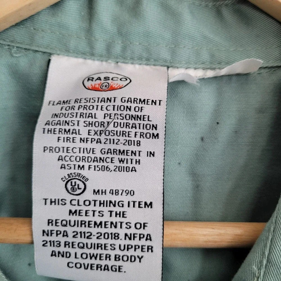 Rasco Button-Up Top 3XL Sage Green Cotton Flame Resistant Collared FR - Picture 4 of 7